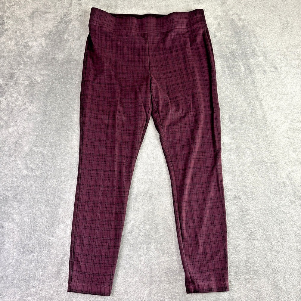 Loft Pants Womens L Purple Black Plaid Pull On Leggings Preppy Athleisure Casual